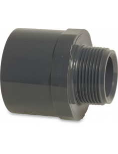 PROFEC PUNTSTUK PVC-U 25/32 MM X 3/4&quot; LIJMMOF/SPIE X BUITENDRAAD 10BAR GRIJS