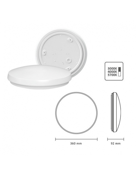 LEDPLAFONNIERE 3/4/6K D360 IP64 18W