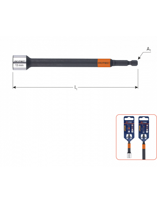 DOPSLEUTEL E6.3 1/4" BITOPN., MAGNETISCH, SW 13X80