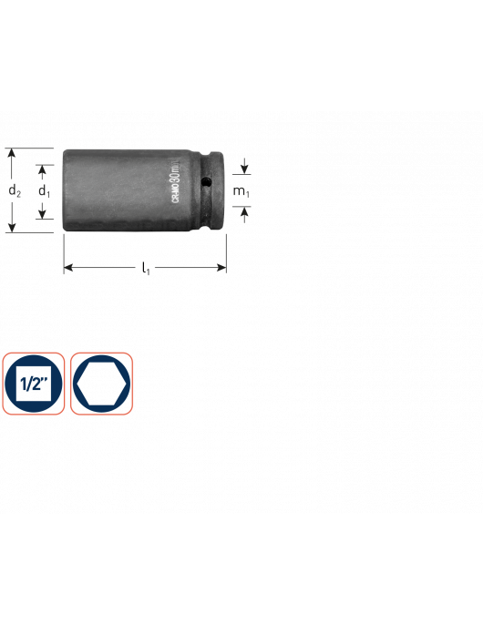 KRACHTDOP, BINNENVIERKANT 1/2", LANG, L=80, SW 24 KRACHTDOP, BINNENVIERKANT 1/2", LANG, L=80, SW 24