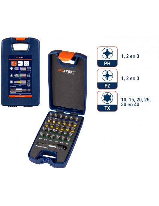 BIT- & BITHOUDER-SET OPTI-LINE, BITS PH-PZ-SL-TX 31-DLG. BIT- & BITHOUDER-SET OPTI-LINE, BITS PH-PZ-SL-TX 31-DLG.