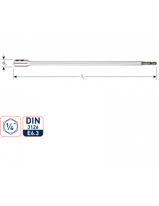 VERLENGSTUK 1/4" E6.3-BIT-AANSLUITING, L=300