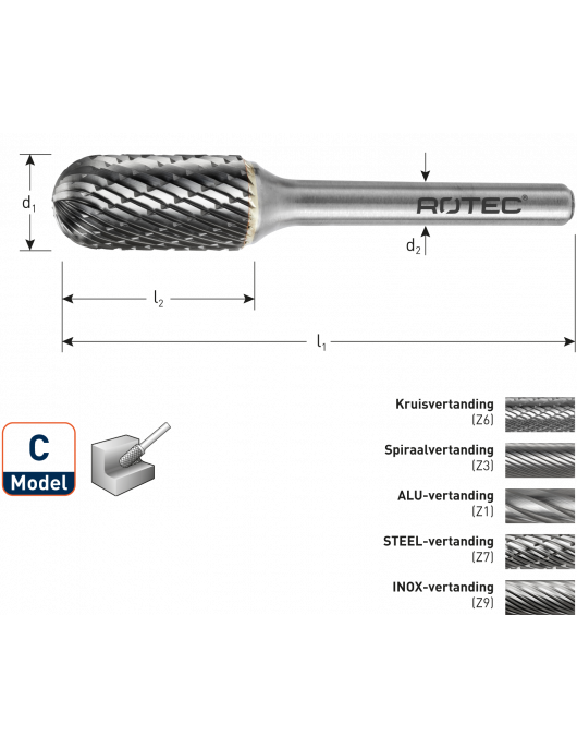 HM-STIFTFREES, MODEL C, Z6 / KRUISVERTAND / ø12,7X25X70Xø6 HM-STIFTFREES, MODEL C, Z6 / KRUISVERTAND / ø12,7X25X70Xø6