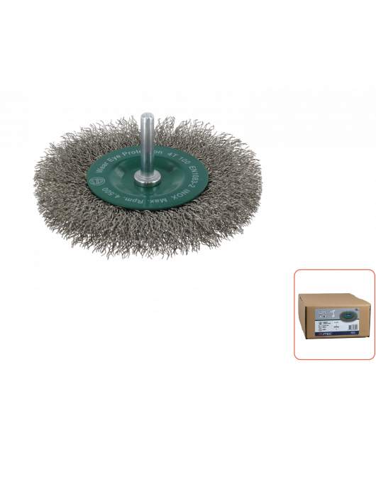 STIFTBORSTEL, GEGOLFD INOX RVS-DRAAD, ø100X12X0,30 STIFTBORSTEL, GEGOLFD INOX RVS-DRAAD, ø100X12X0,30