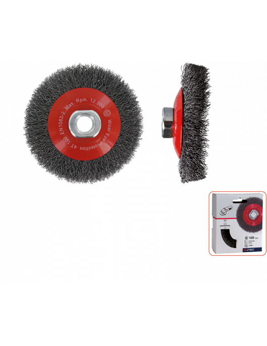 KEGELBORSTEL, GEGOLFD STAALDRAAD, M14, ø100X0,30 KEGELBORSTEL, GEGOLFD STAALDRAAD, M14, ø100X0,30