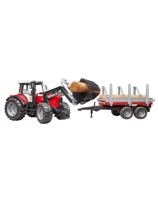 MASSEY FERGUSON 7480 MET VOORLADER EN HOUTTRANSPORTER 1:16