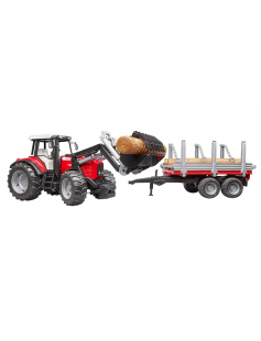 MASSEY FERGUSON 7480 MET VOORLADER EN HOUTTRANSPORTER 1:16