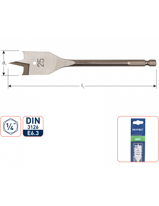 SPEEDBOOR, 1/4" E6.3-BIT-AANSLUITING, DIN 3126, ø12X152