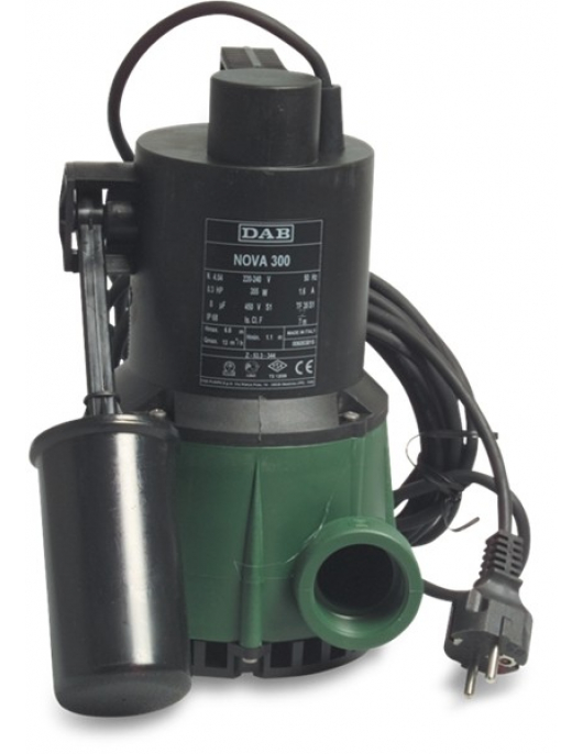 DAB DOMPELPOMP TECHNOPOLYMER 1 1/4" BINNENDRAAD 1,6A 230VAC GROEN TYPE NOVA 300 M-A MET VLOTTER