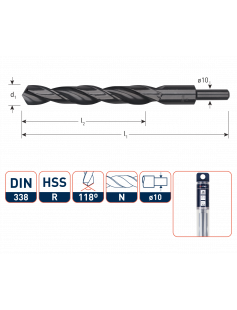 HSS-R SPIRAALBOOR, DIN 338, TYPE N, D2=10, ø17,0 HSS-R SPIRAALBOOR, DIN 338, TYPE N, D2=10, ø17,0