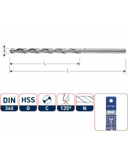 HSS-G SPIRAALBOOR, DIN 340, TYPE N, ø3,0X66X100