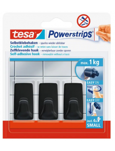TESA POWERSTRIPS BLACK RECHTHOEKIG HAKEN 3PCS SMALL 1KG