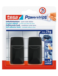 TESA POWERSTRIPS BLACK RECHTHOEKIG HOOKS 2PCS LARGE 2KG
