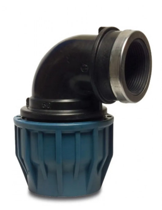 JASON KNIE 90° PP 25 MM X 3/4" KNEL X BINNENDRAAD 16BAR ZWART/BLAUW DVGW/KIWA/WRAS/SVGW