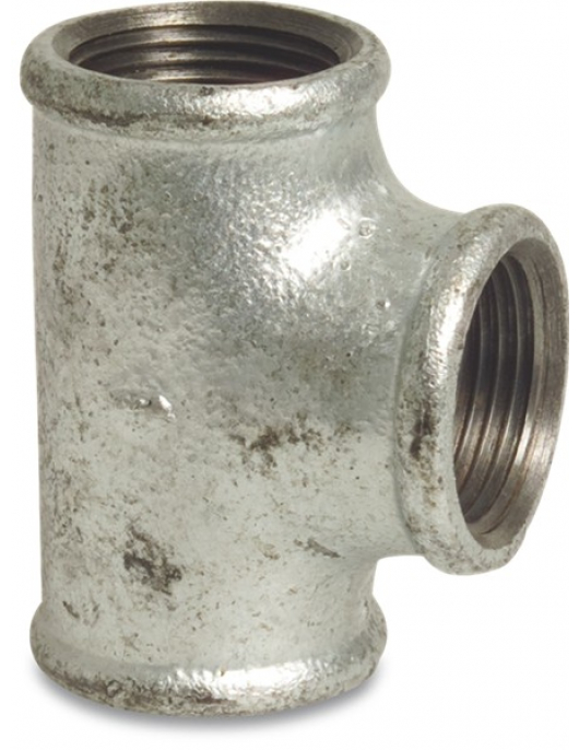 PROFEC NR. 130 T-STUK 90° GIETIJZER GEGALVANISEERD 1 1/2" BINNENDRAAD 25BAR DVGW